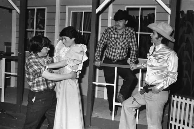 A tense scene from the St. Brigid’s Amateur Music and Drama Society production of ‘Oklahoma’ in April 1982.