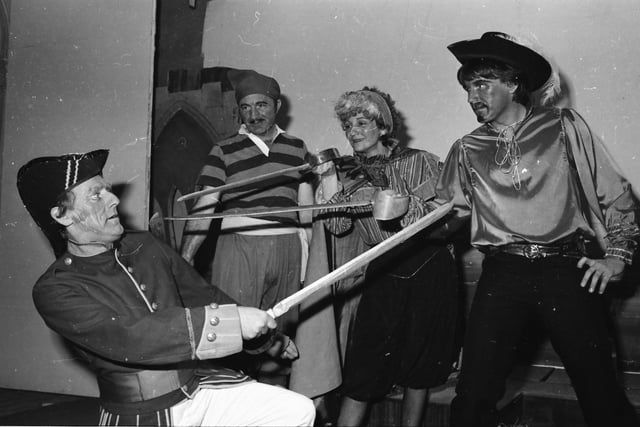 ‘The Major-General’ played by Tommy Crumlish under attack from the pirates played by, from left, Patrick McConologue ‘Sam’; Margaret O’Kane ‘Ruth’ and Liam Galbraith ‘The Pirate King’ during a rehearsal for ‘The Pirates of Penzance’ in the Colgan Hall in Carndonagh.
