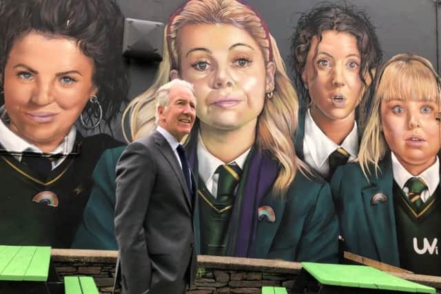 Richard Neal at the Derry Girls mural.