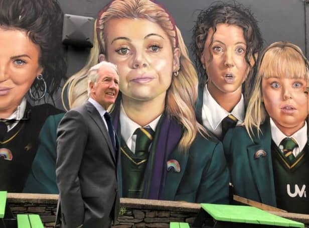 Richard Neal at the Derry Girls mural.