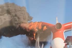The flaming funnel on Carnival Freedom