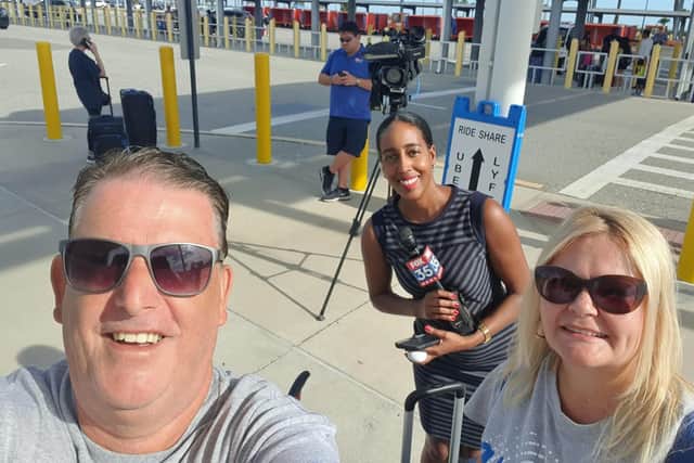 Martin and Pam being interviewed by Fox News upon their late arrival in Florida.