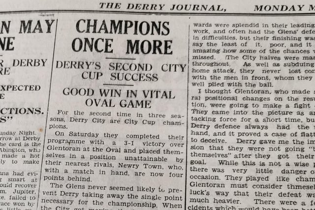 Derry City captured their first silverware as a senior club with the City Cup victory in the early 30s and it wasn't long until they added another.