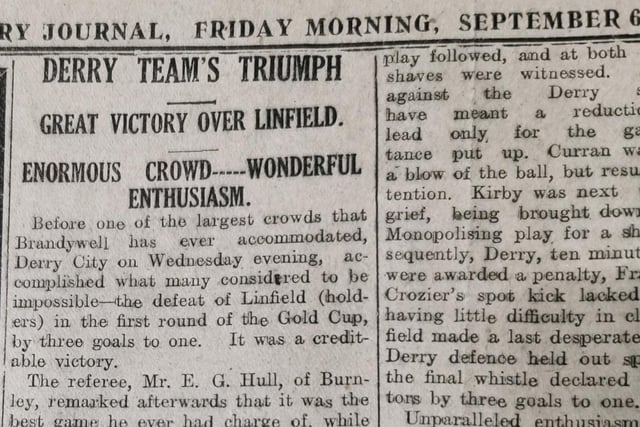 A huge crowd pack into Brandywell to watch Derry City defeat Linfield, the holders of the Gold Cup, in the first round of the competition.