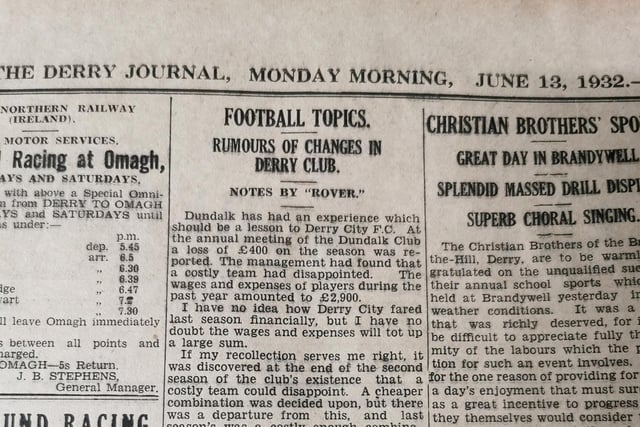The Derry Journal reports that a change in management in imminent as Joe McCleery's time as boss was coming to an end in June 1932.