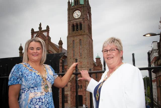 Newly elected Mayor, Councillor Sandra Duffy, with the new Deputy Mayor, Angela Dobbins.