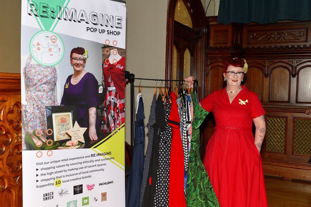 Elaine Duffy, proprietor of Vintage Star clothing who provided a range of vintage clothing for the Amelia Earhart Vintage Fashion Show, in the Guildhall on Saturday afternoon last. Photo: George Sweeney.  DER2220GS – 076