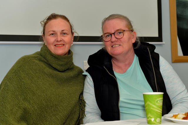 Bernie McKinney and Carmel Doherty pictured at the Galliagh Neighbourhood Lunch held in the new Galliagh Community Centre on Friday afternoon last. Photo: George Sweeney.  DER2220GS – 073