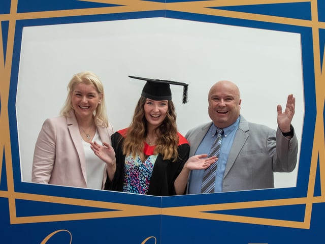 Molly Nutkins pictured with mum and Dad Pauline and Terry when she received the award for Outstanding Commitment and Achievement in Early Years when she graduated with a BTEC Level 5 HND Early Childhood Education and Care at North West Regional Collegeâ€TMs graduation ceremony.