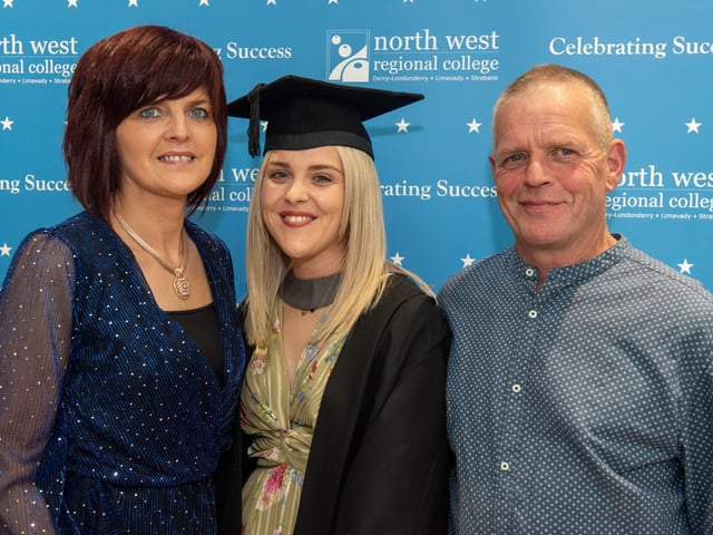 Emma Connolly graduated with an ILM Level 5 Award In Leadership and Management. She is pictured with her mum and dad Martina and Gary.