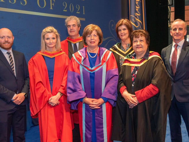 MC and Host Barra Best pictured with NWRC Head of Health, Sport and Science, Lynda Hegarty, NWRC Head of Technology and Creative Industries, Dr Danny Laverty, NWRC Director of Curriculum and Academic Standards Dr. Catherine O'Mullan, Head of Training and Skills, Samantha Traynor, Head of Business and Professional Services, Kathleen McCaul, and Patrick McKeown, Acting Principal and Chief Executive, NWRC.