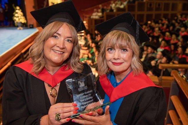 Elaine Gormley and Bridget Oâ€TMMalley received the award for Outstanding Academic Excellence in Higher National Diploma in Hair and Beauty Management (Joint) at North West Regional Collegeâ€TMs Graduation Ceremony.