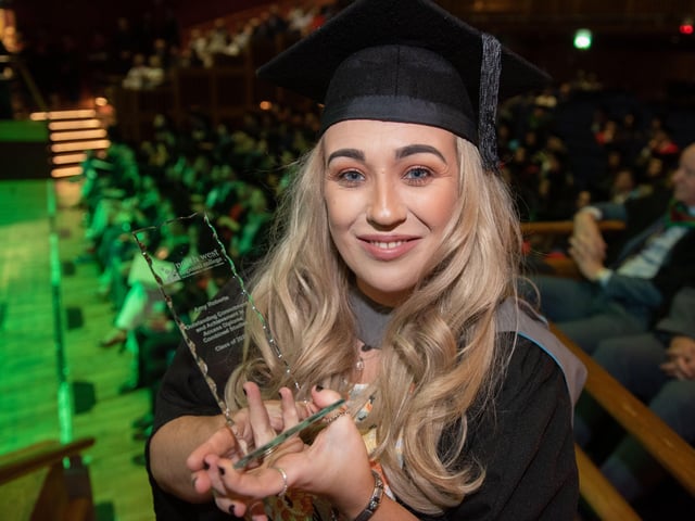 Amy Roberts received the award for the Access Diploma in Combined Studies for Outstanding Commitment And Achievement (Full Time) at North West Regional Collegeâ€TMs Graduation Ceremony.