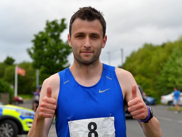 Unattached runner John Paul Williamson pictured after winning the Furey Insurance Buncrana 5Km, in a time of 15m.08sec, on Wednesday evening last. Photo: George Sweeney.  DER2222GS – 055