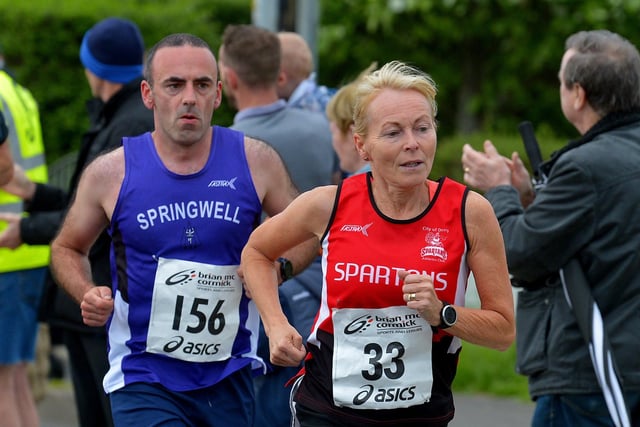Paula McGilloway, City of Derry Spartans, competes in the Furey Insurance Buncrana 5Km Road Race  on Wednesday evening last. Photo: George Sweeney.  DER2222GS – 046