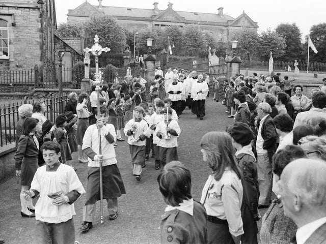 The scene outside St. Columba’s, Long Tower, on the Feast of St. Columba in June 1982.