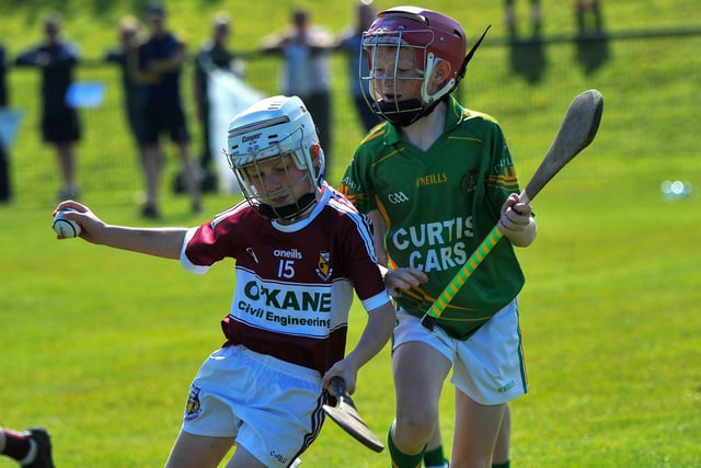 Banagher in action against Cuchullains during the Seán Mellon Hurling Festival at Páirc Na Magha on Saturday morning last. Photo: George Sweeney.  DER2223GS – 137