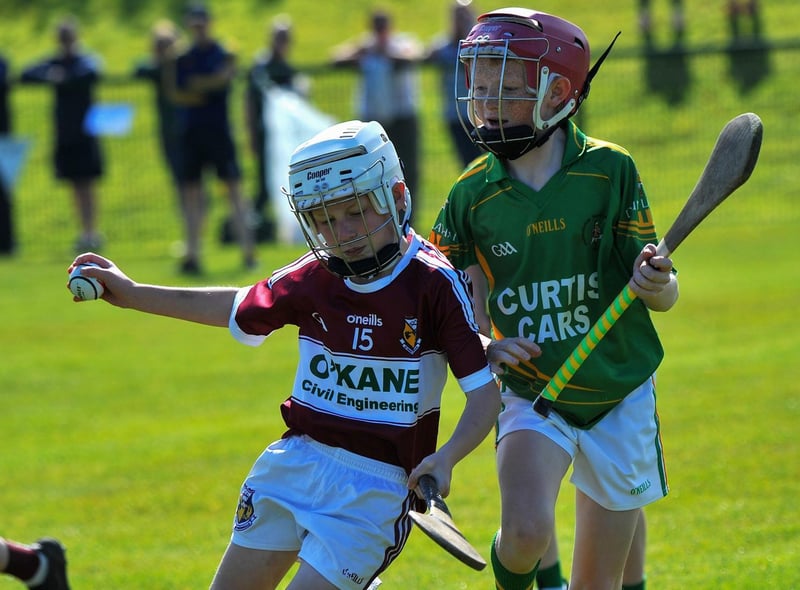 Banagher in action against Cuchullains during the Seán Mellon Hurling Festival at Páirc Na Magha on Saturday morning last. Photo: George Sweeney.  DER2223GS – 137
