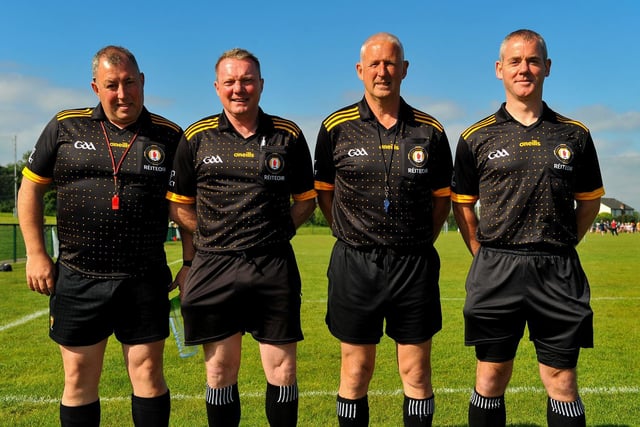 Match referees pictured at Páirc Na Magha during the Seán Mellon Hurling Festival on Saturday morning last. Photo: George Sweeney.  DER2223GS – 132