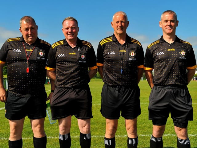 Match referees pictured at Páirc Na Magha during the Seán Mellon Hurling Festival on Saturday morning last. Photo: George Sweeney. DER2223GS – 132