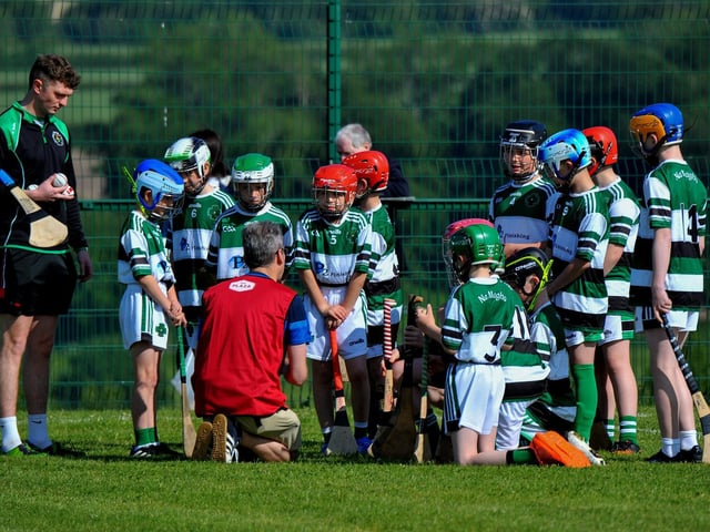 Na Magha team talk at Páirc Na Magha during the Seán Mellon Hurling Festival on Saturday morning last. Photo: George Sweeney.  DER2223GS – 133
