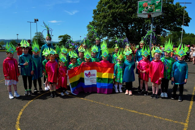 Children from Ovid Performances School of Speech and Drama too part in the Inishowen Pride Parade held in Buncrana on Sunday afternoon last. Photograph: George Sweeney. DER2224GS – 009
