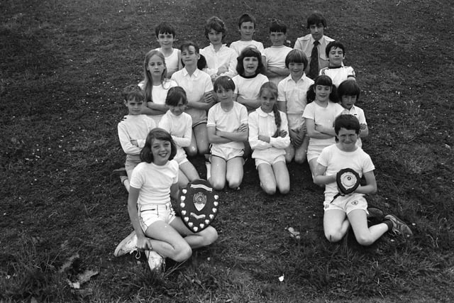 Young sports winners celebrating a win in June 1982.