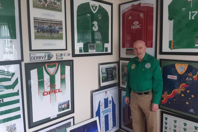 Jim Barr with some treasured possessions at his home in the Glen estate.