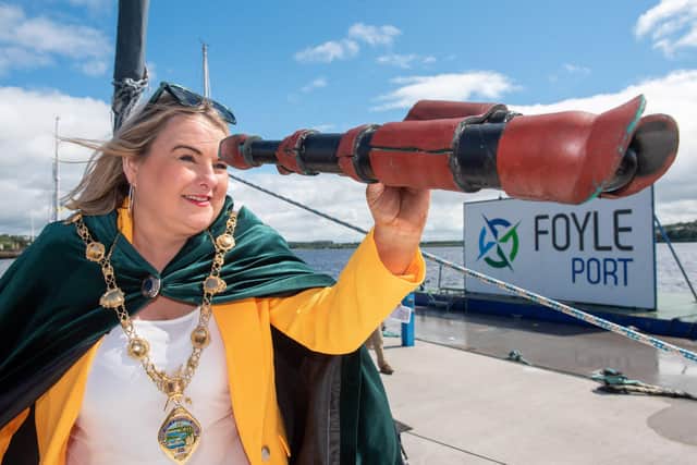Mayor Sandra Duffy keeping  look out for the Clipper fleet, the Tall Ships and the other vessels due to arrive in Derry.