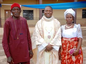 Fr Cajetan with his parents at his ordination.