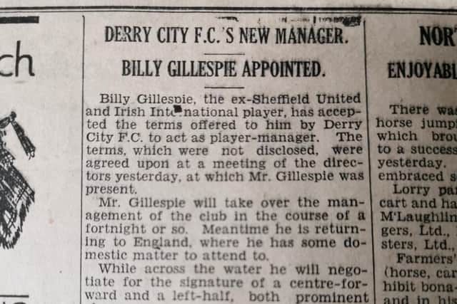 Sheffield United legend Billy Gillespie was appointed manager of Derry City FC.