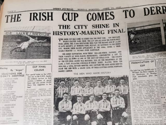 The Derry Journal reports on Derry City's first Irish Cup Final victory in April 1949 which began a golden era for the Brandywell club.