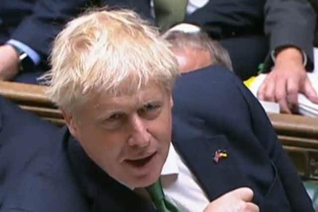 Prime Minister Boris Johnson speaks during Prime Minister's Questions in the House of Commons