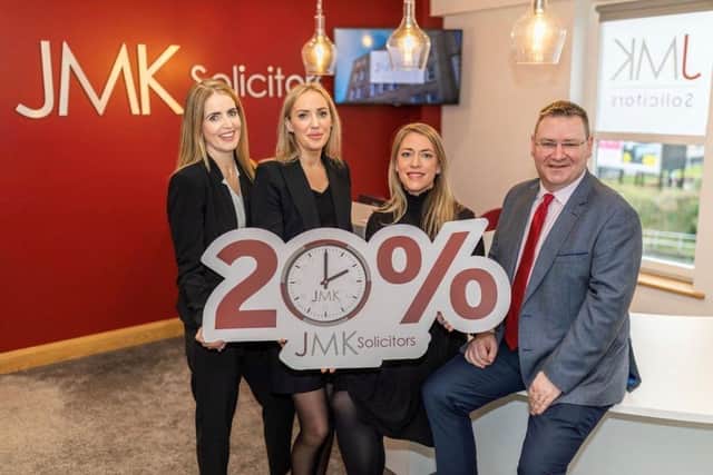 Llaunching the four day week on full pay initiative back in 2020  Maurece Hutchinson, MD, Olivia Meehan, Legal Services Director, Michelle Murphy, HR & Operations Manager, Jonathan McKeown, Chair, JMK.