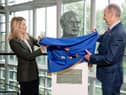Euro Parliament president Roberta Metsola and Taoiseach Micheál Martin unveil the sculpture of John Hume in Strasbourg. DAINA LE LARDIC/EUROPEAN UNION