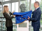 Euro Parliament president Roberta Metsola and Taoiseach Micheál Martin unveil the sculpture of John Hume in Strasbourg. DAINA LE LARDIC/EUROPEAN UNION