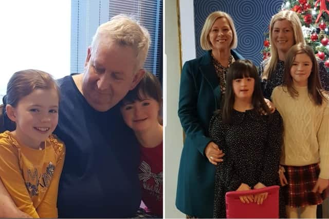 Left: Hugh McIvor pictured previously with his grandchildren, and right: Kerry Robinson (Hugh's daughter) with her Mother and children who are helping the Foyle Hospice in his memory.