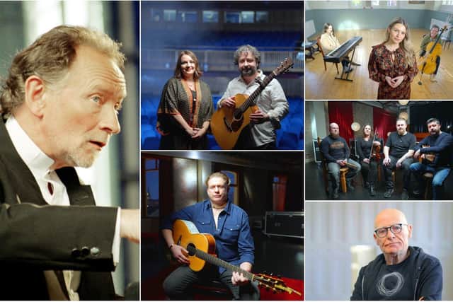 Artists and contributors: Clockwise from left - Phil Coulter, Barry Kerr and Pauline Scanlon, Reevah, Marty Healy and Cairde, Eamonn McCann and Damien Dempsey.