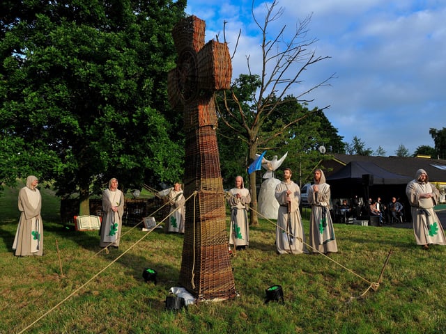Performers re-enact the life and legacy of Saint Colmcille during ‘An Turas – The Journey’ celebratory pageant held at the The Wells, in the Bogside, on Thursday evening last. Photograph: George Sweeney. DER2224GS – 041
