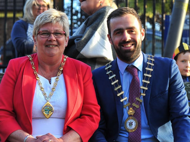 Deputy Mayor Colr Angela Dobbins and Colr. Jack Murray, Cathaoirleach Donegal County Council attended ‘An Turas – The Journey’ celebratory pageant of the life and legacy of Saint Colmcille held at the The Wells, in the Bogside, on Thursday evening last. Photograph: George Sweeney. DER2224GS – 050