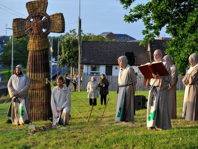 The life and legacy of Saint Colmcille is retold during the ‘An Turas – The Journey’ celebratory pageant in The Wells, in the Bogside, on Thursday evening last. Photograph: George Sweeney. DER2224GS – 046