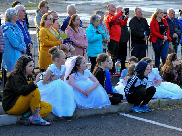 A section of the attendance at the ‘An Turas – The Journey’ celebratory pageant of the life and legacy of Saint Colmcille at the The Wells, in the Bogside, on Thursday evening last. Photograph: George Sweeney. DER2224GS – 051