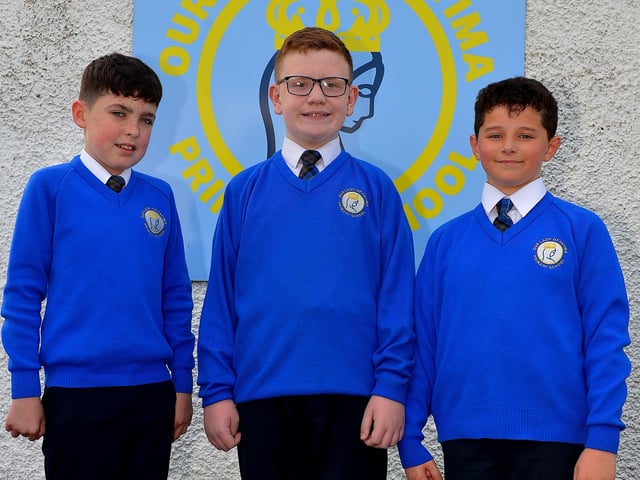 Aaron, Ryan and Sonny P7 pupils in Mr McLaughlin class at Our Lady of Fatima Primary School, Listress. DER2220GS – 013