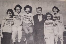 'McGinleys Angels' who first agreed to run teh Female Five to raise money for the Hospice. They were the first to make donations to the fund, which was at £70,000 at the time this picture was printed in June 1984. Pictured left to right: Pauline McCourt, Anne Marie McLaughlin, Sharon O'Donnell, Dr Tom McGinley, Jean Begley and Annette Given.
