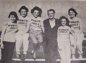 'McGinleys Angels' who first agreed to run teh Female Five to raise money for the Hospice. They were the first to make donations to the fund, which was at £70,000 at the time this picture was printed in June 1984. Pictured left to right: Pauline McCourt, Anne Marie McLaughlin, Sharon O'Donnell, Dr Tom McGinley, Jean Begley and Annette Given.