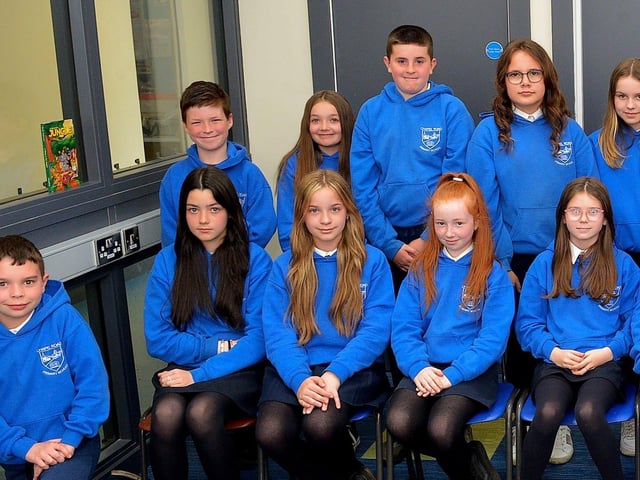Mr Morrisonâ€TMs P7 class at Chapel Road Primary School. DER22019GS - 034