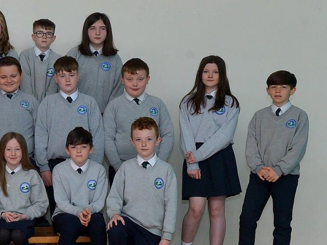 Mrs McAllisterâ€TMs P7 class at Sacred Heart Primary School. DER22019GS â€“ 047