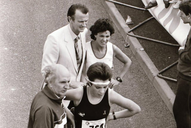 Bernie Mount (behind) who was the first Derry woman to cross the finish line with Grainne Farrelly (&64) from Kildare.