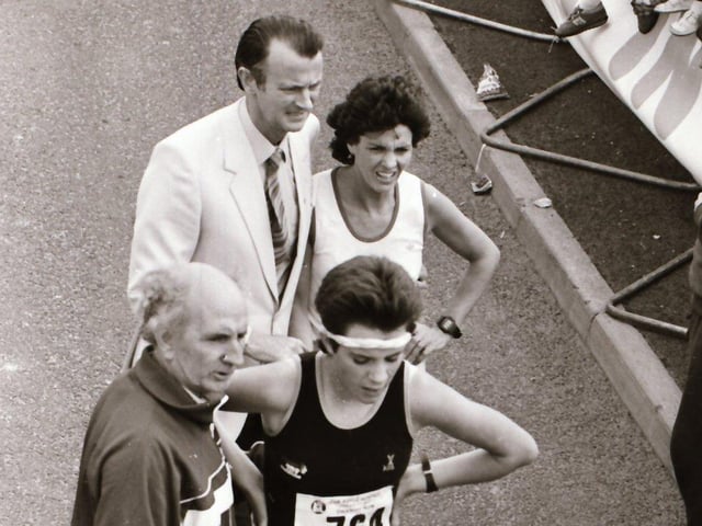 Bernie Mount (behind) who was the first Derry woman to cross the finish line with Grainne Farrelly (&64) from Kildare.