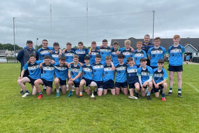The St. Conor's College 'A' and B' squads which won both sections of last week's Brian Og McKeever Memorial Nines tournament at Pairc Bhrid, Steelstown.